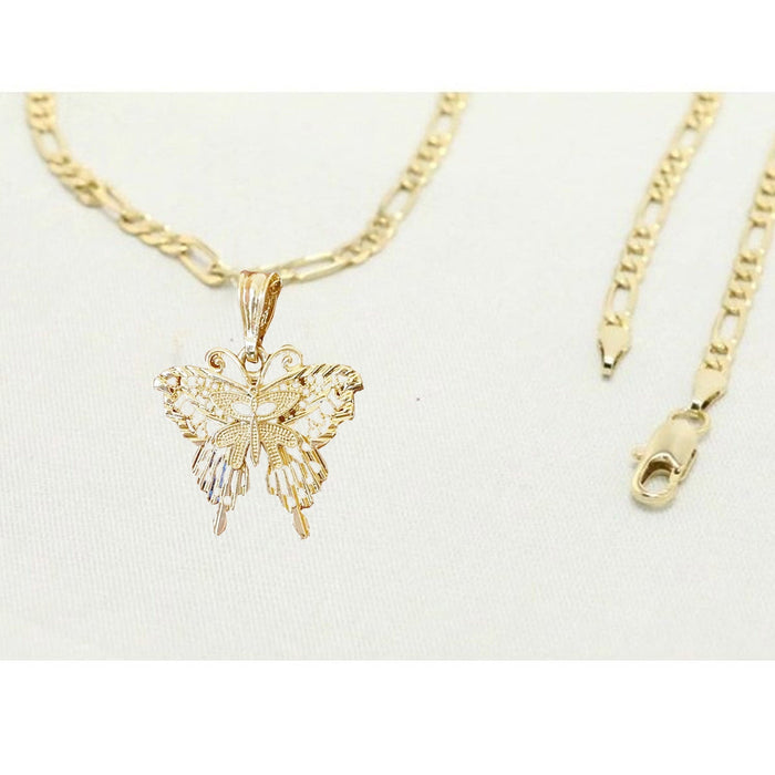 14k Gold Necklace with Gold Butterfly Charm Valentine Gift for Women & Men, 14 Karat Gold Figaro Necklace by Aria jeweler
