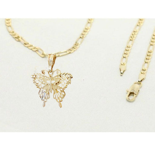 14k  gold plated Necklace with  gold plated Butterfly Charm Valentine Gift for Women & Men, 14 Karat  gold plated Figaro Necklace by Aria jeweler