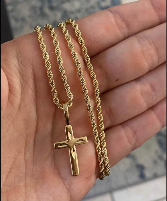 14k  gold plated   rope with cross