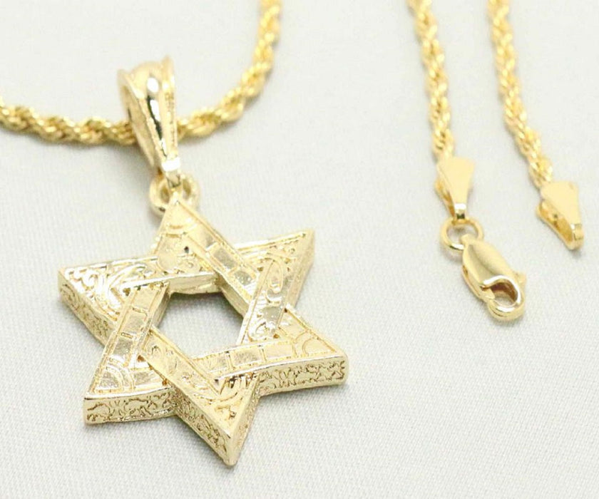 14k    gold plated Necklace with  gold plated Star of David Charm Valentine Gift for Women & Men, 14 Karat  gold plated Rope Chain by Aria jeweler