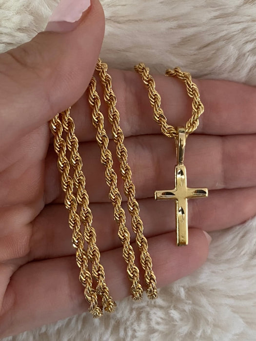 14k  gold plated rope with plain cross