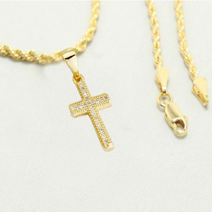 14k    gold plated Cross Necklace with Diamond/ gold plated Crucifix Charm, Best Father's Day Gift for Men, 14 Karat  gold plated Chain for Women, Girlfriend Boyfriend with Diamond Crucifix Pendent by Aria Jeweler