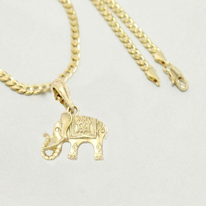 14k Gold Cuban Curb Chain on Clearance with Thai Elephant Pendant Unisex Gift for Women & Men, Boyfriend, Girlfriend Gold Chain Necklace by Aria Jeweler