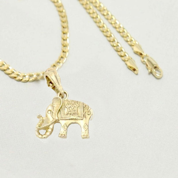 14k  gold plated Cuban Curb Chain on Clearance with Thai Elephant Pendant Unisex Gift for Women & Men, Boyfriend, Girlfriend  gold plated Chain Necklace by Aria Jeweler