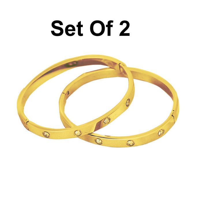 14k    gold plated Love Friendship Bangle Bracelets for Women and Men, Lover, Boyfriend, Girlfriend, 14 Karat  gold plated Bracelet 2 Pack by Aria Jeweler