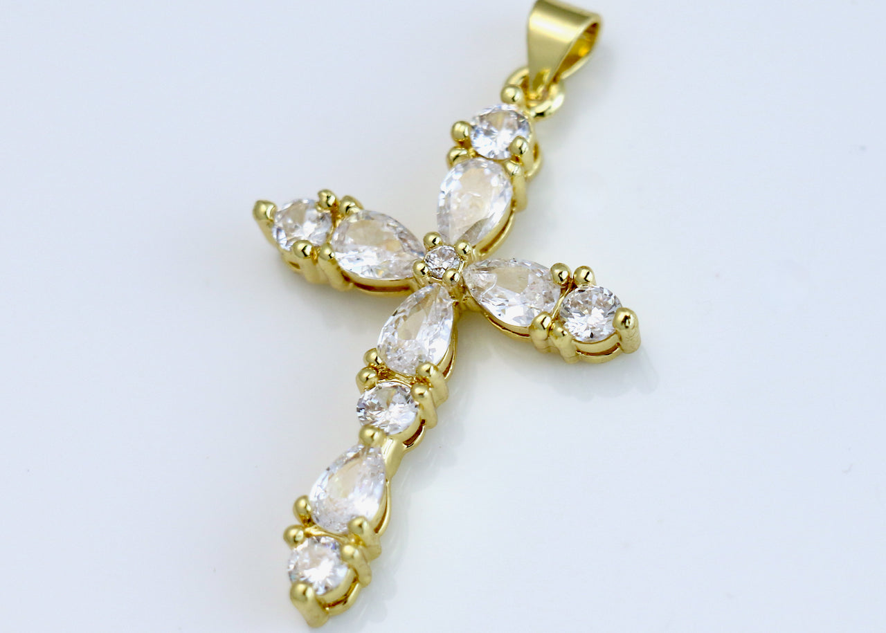 14k  gold plated   mariner with diamond cross charm