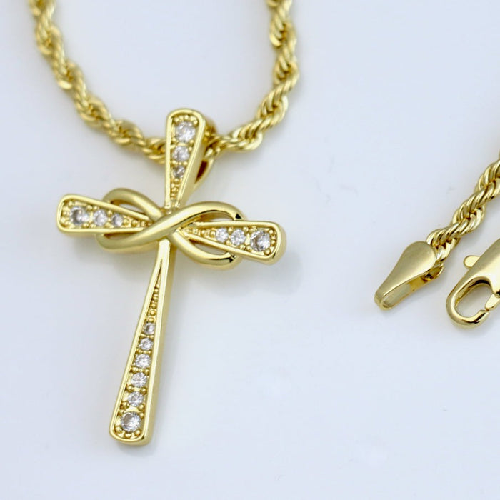 Rope necklace with diamond looped cross
