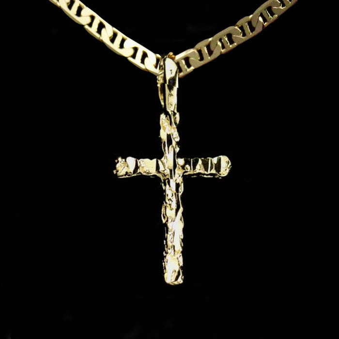 14k  gold plated Chain Necklace with Nugget Cross Unisex Gift for Women & Men, Boyfriend, Girlfriend 14 Karat    gold plated Mariner Chain for Man by Aria jeweler
