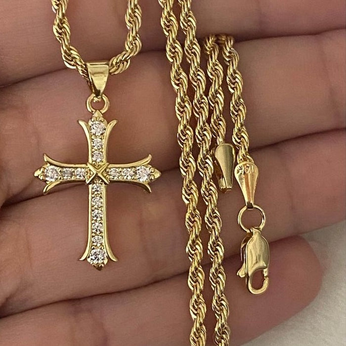 Rope chain with catholic cross charm
