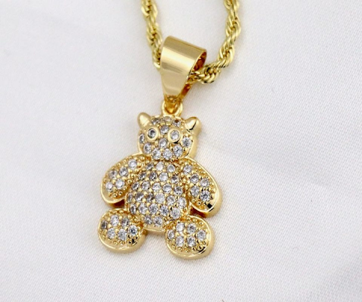 14k    gold plated Rope Necklace with  gold plated Teddy Bear Charm, Best Gift for Women & Men, 14 Karat  gold plated Rope Necklace by Aria jeweler