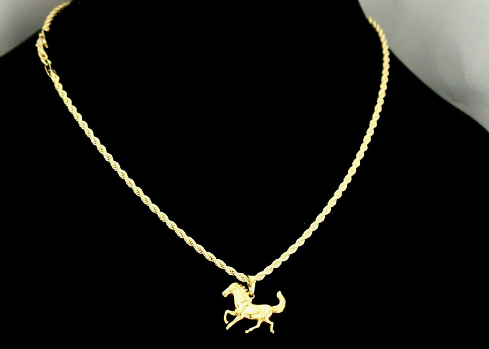 14k Vermeil  gold plated Rope Necklace with  gold plated Horse Pendant Valentine Day Gift for Women & Men,  gold plated Rope Necklace by Aria Jeweler