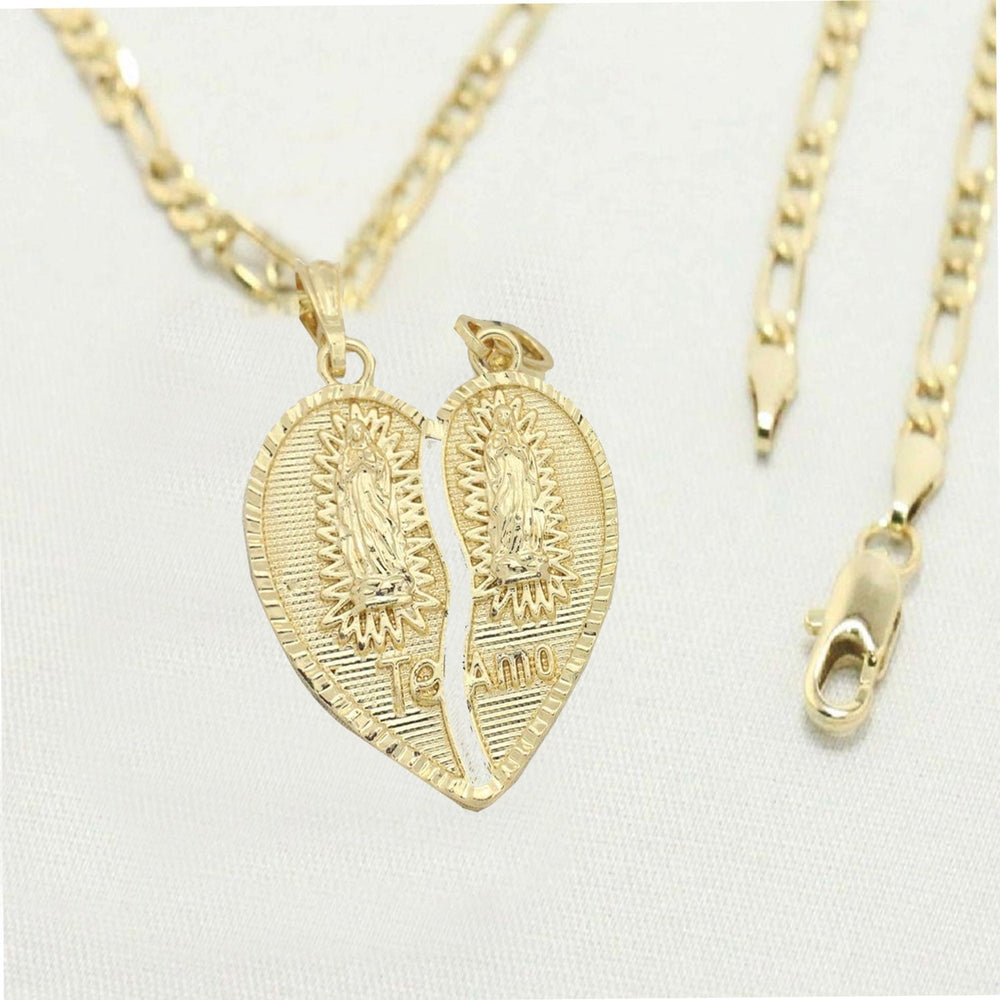 14k  gold plated Necklace with  gold plated Te Amo Heart Charm Unisex Gift for Women & Men, 14 Karat  gold plated Figaro Necklace by Aria jeweler