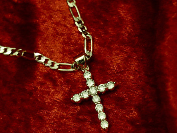 14k  gold plated Chain with Figaro with Bling Cross Valentine Day Gift for Women & Men,  gold plated Chain Necklace by Aria Jeweler