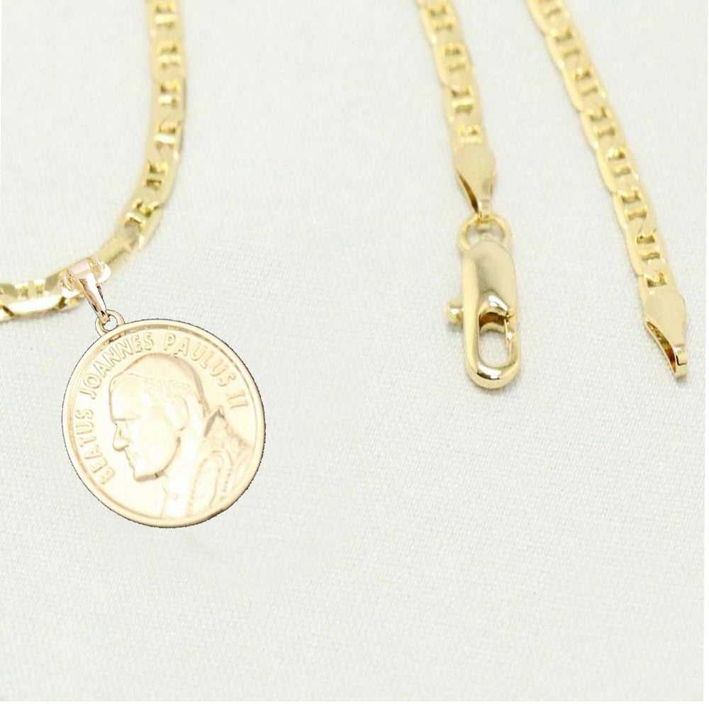 14k Gold Mariner Necklace with Gold Saint Paul Charm Valentine Gift for Women & Men, 14 Karat Gold Chain by Aria jeweler