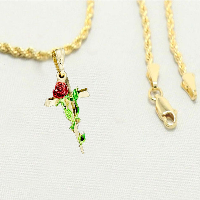 14k  gold plated Rose Cross Rope Necklace Clearance,  Best Father's Day Gift for Men,  gold plated Rose Cross Necklace for Women, Lovers, Girlfriend by Aria Jeweler