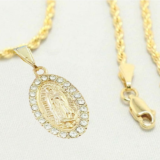 Rope with Oval Diamond Saint Mary Charm