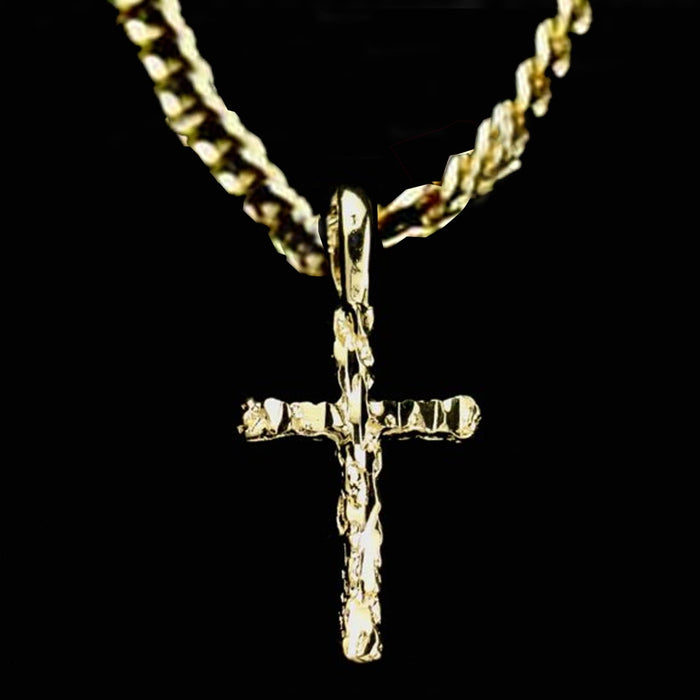 14k  gold plated Cross Chain Necklace with Nugget Pendent, Unisex Gift for Women & Men, Boyfriend, Girlfriend 14 Karat    gold plated Cuban Chain for Man by Aria jeweler