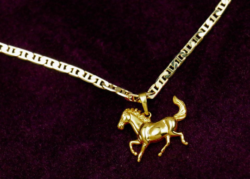 14k Vermeil  gold plated Necklace with Horse Charm Valentine Day Gift for Women & Men,  gold plated Mariner Necklace by Aria Jeweler