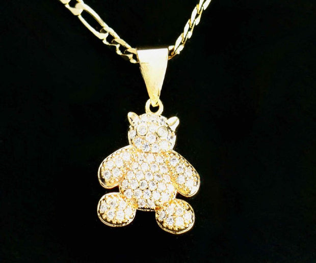 14k    gold plated Necklace Clearance with  gold plated Teddy Bear Pendent, Best Elegant Gift for Women & Men, 14 Karat  gold plated Figaro Necklace by Aria jeweler