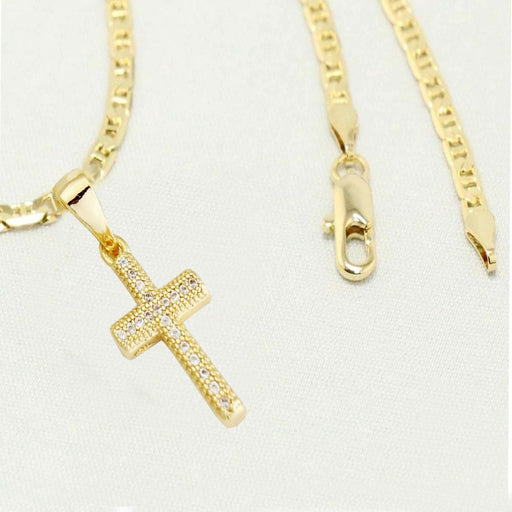 14k    gold plated Cross Chain with Diamond/ gold plated Crucifix Charm, Easter Gift for Women & Men, Boyfriend, Girlfriend, 14 Karat  gold plated Mariner Necklace by Aria jeweler
