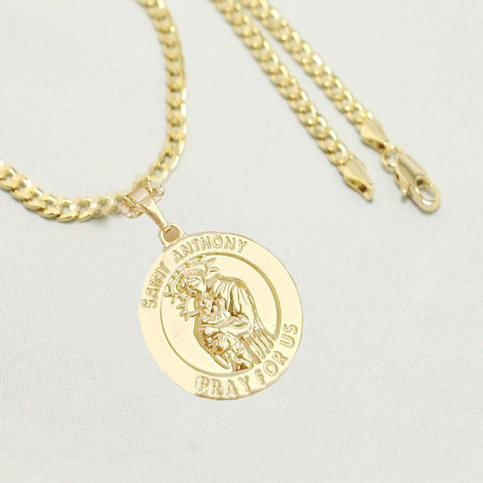 14k  gold plated Necklace with Saint Anthony Charm, Unisex Gift for Women & Men, 14 Karat  gold plated Cuban Chain by Aria jeweler