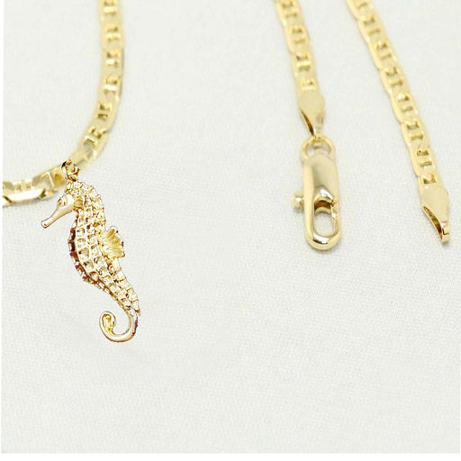 14k  gold plated Necklace with  gold plated Seahorse Charm Unisex Gift for Women & Men, 14 Karat  gold plated Mariner Chain by Aria jeweler