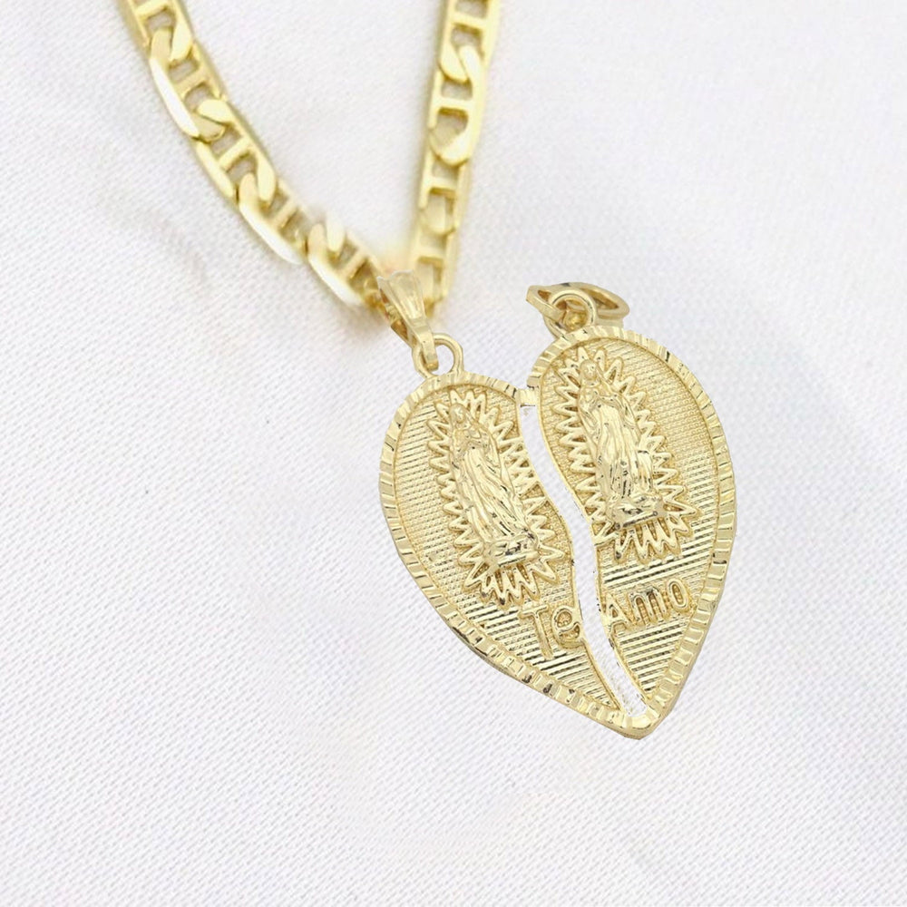 14k Gold Necklace with Gold Te Amo Heart Charm, Unisex Gift for Women & Men, 14 Karat Gold Mariner Necklace by Aria jeweler