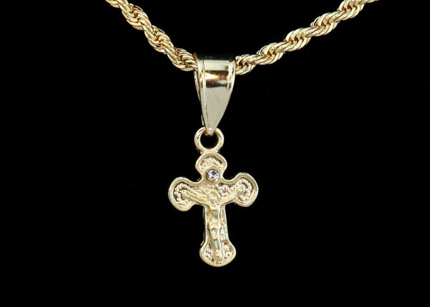 14k Vermeil  gold plated Rope Necklace with Small  gold plated Crucifix Valentine Day Gift for Women & Men,  gold plated Rope Necklace by Aria Jeweler