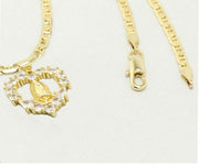 14k    gold plated Necklace with Diamond Saint Mary Heart Charm Easter Gift for Women & Men, 14 Karat  gold plated Mariner Necklace by Aria jeweler