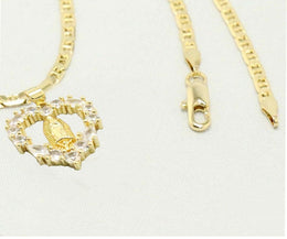 14k    gold plated Necklace with Diamond Saint Mary Heart Charm Easter Gift for Women & Men, 14 Karat  gold plated Mariner Necklace by Aria jeweler