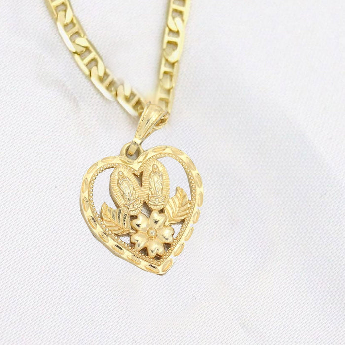 14k    gold plated Necklace with Cut Diamond Saint Heart Charm Valentine Gift for Women & Men, 14 Karat  gold plated Mariner Necklace by Aria jeweler