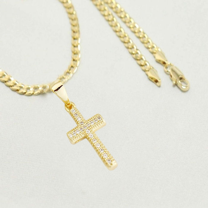 Buy Estele Gold Plated Cross Designer Pendant Necklace with Crystals for  Women (Set of 2) Online