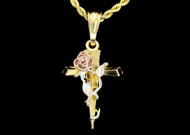 14k  gold plated Rose Cross Chain Valentine Day Gift for Women & Men,  gold plated   Rope Cross Chain by Aria Jeweler