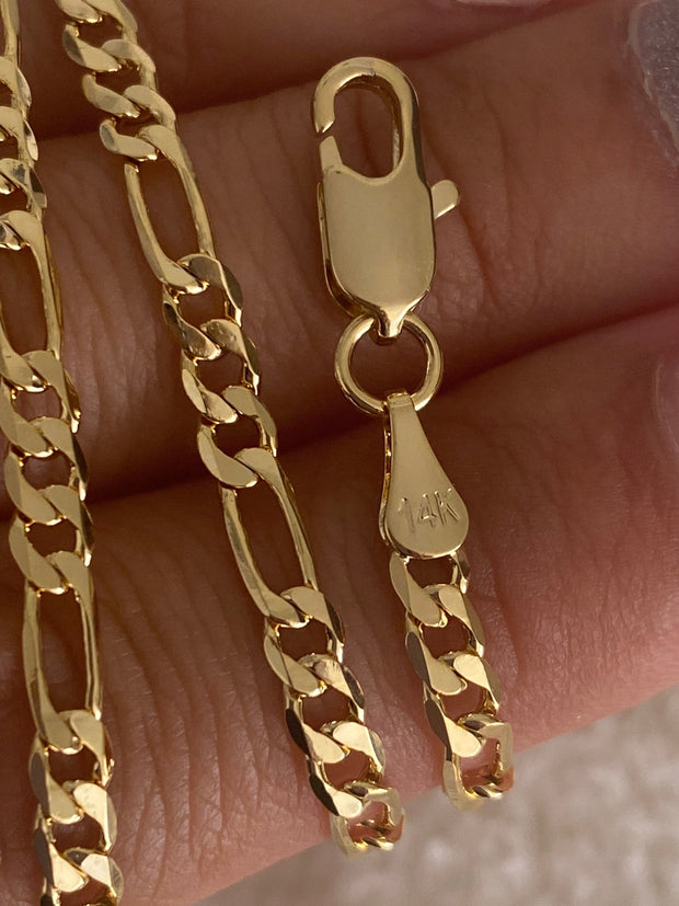 14k gold plated figaro chain with diamond heart charm