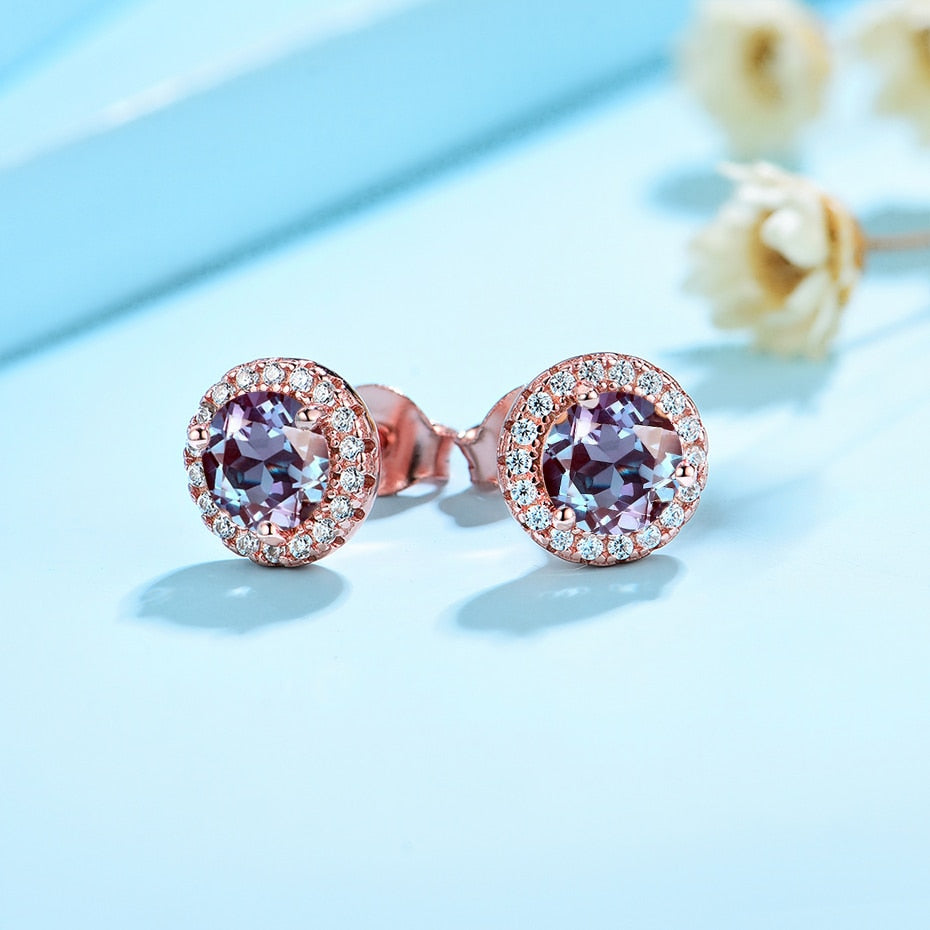 Rose Gold and White Rhodium Round Stone Earrings