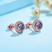 Rose Gold and White Rhodium Round Stone Earrings