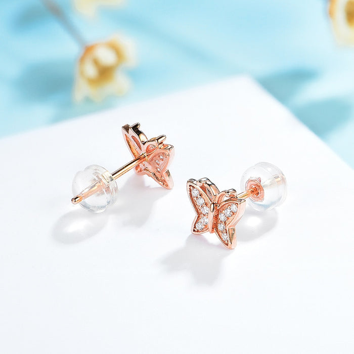 Diamond Stud Butterfly Earrings