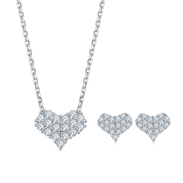 Moissanite Heart Necklace Earrings Set