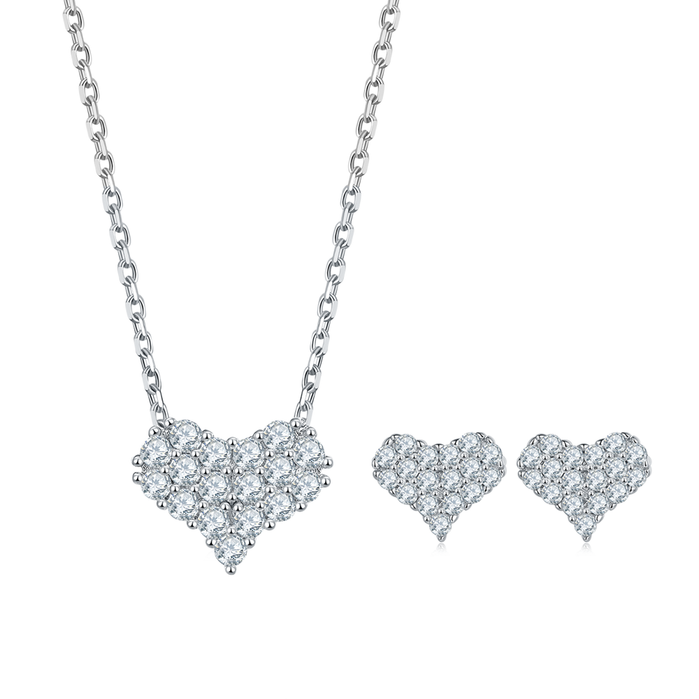 Moissanite Heart Necklace Earrings Set