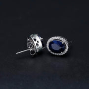 2.02CT Oval Natural Blue Sapphire Gemstone Stud Earrings