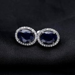 2.02CT Oval Natural Blue Sapphire Gemstone Stud Earrings