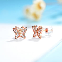 Diamond Stud Butterfly Earrings