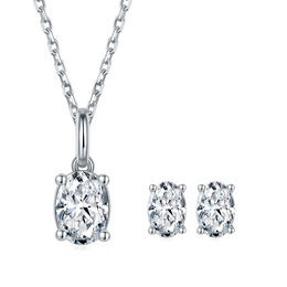Oval Brilliant Moissanite Pendant Necklace Earring Set
