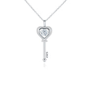 Silver Moissanite Heart Key Necklace