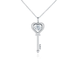 Silver Moissanite Heart Key Necklace