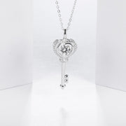 Silver Moissanite Heart Key Necklace