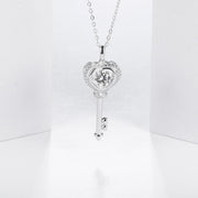 Silver Moissanite Heart Key Necklace