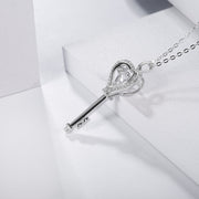 Silver Moissanite Heart Key Necklace