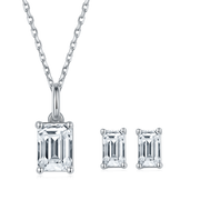 Brilliant Emerald Cut Moissanite Necklace Earrings Set