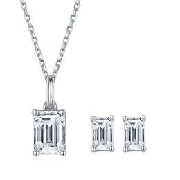 Brilliant Emerald Cut Moissanite Necklace Earrings Set